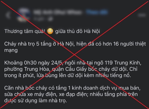 Xử phạt 2 trường hợp đăng tải thông tin sai sự thật về vụ cháy tại phường Trung Hòa