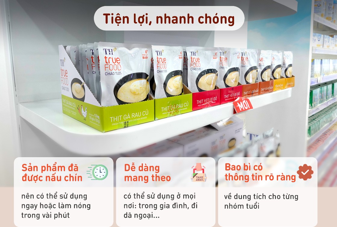 Ưu điểm khiến Cháo tươi TH true FOOD luôn có sẵn trong tủ thực phẩm của mẹ